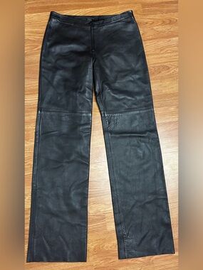 BCBG Max Azria Espresso Brown 100% Leather Straight Leg Pants Size 6 Vintage